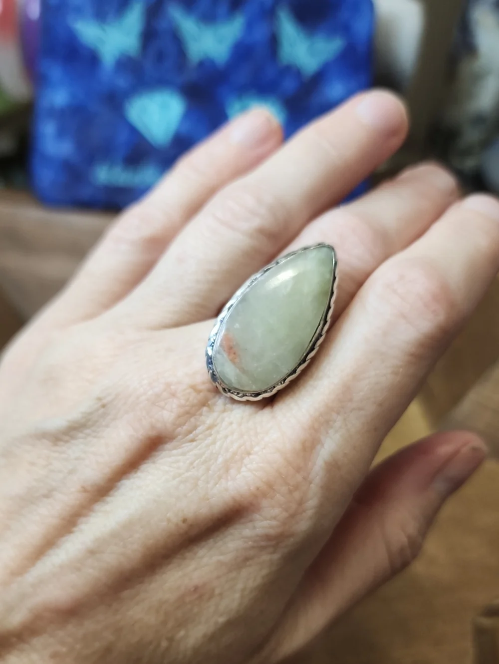 Handcrafted Teardrop Green Stone Ring - Women Jewelry